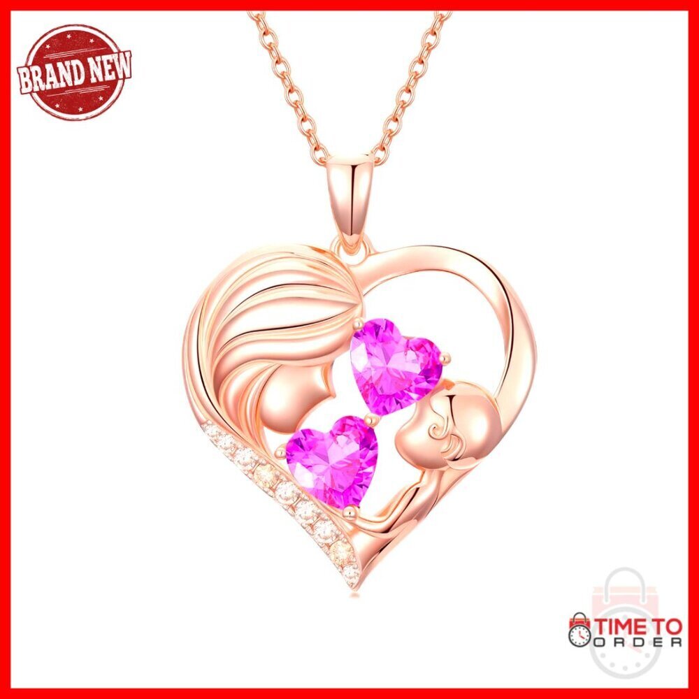 Rose Gold Plated Heart Pendant Necklace with 12 Month Birthstones